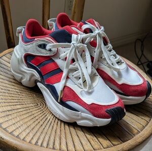 Adidas Red, White, and Navy Sneakers